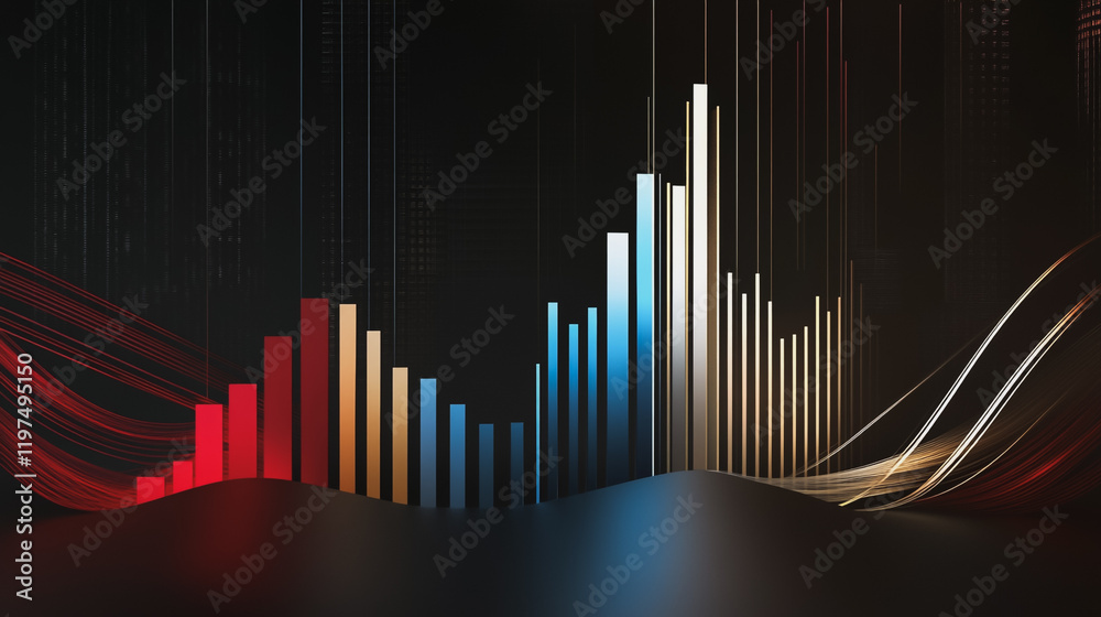 Abstract black background with Colorful charts and graphs with statistics to innovative analyze business potential and forecast future development of companies growth. Abstract black background with Colorful charts and graphs with statistics to innovative analyze business potential and forecast future development of companies growth.