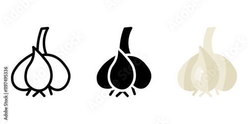 Raw garlic icon. White garlic clove color sign. Garden organic harvest symbol. Vitamin spicy vegetable for salad illustration. Healthy eating and dieting pictogram.