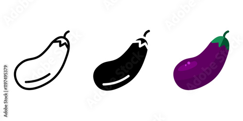 Aubergine purple icon. Eggplant color sign. Garden organic harvest symbol. Vegetable illustration. Healthy eating and dieting pictogram.