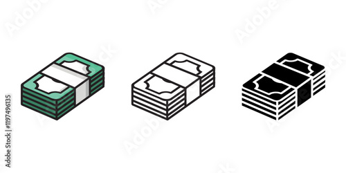 Money stack color icon. Dollar banknotes color sign. Salary banknotes symbol. Green dollar bills pictogram. Cash green illustration.