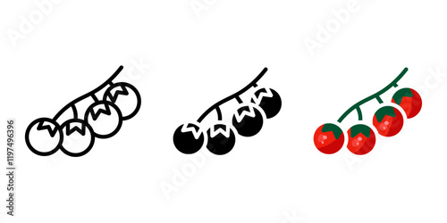 Cherry tomato color icon. Mini tomatoes bunch symbol. Red vegetable sign. Harvest crop pictogram. Healthy eating and dieting meal illustration.