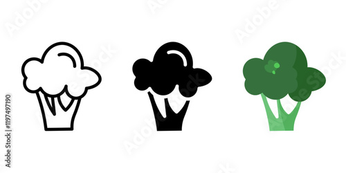 Broccoli green icon. Small cabbage symbol. Crucifers vegetable sign. Healthy eating and dieting pictogram. Grocery illustration.