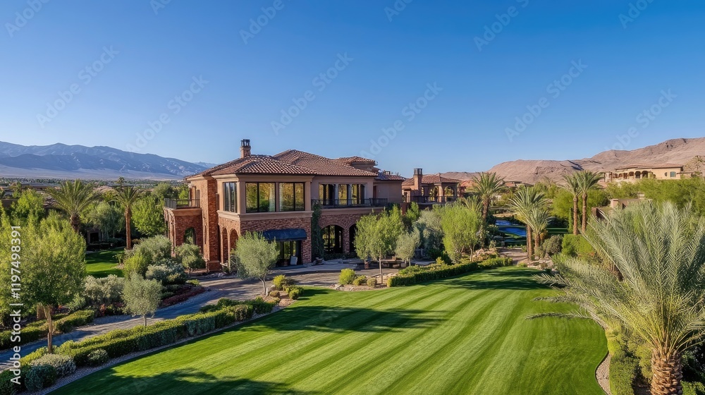 Fototapeta premium Luxury Estate in Mountainous Desert Landscape
