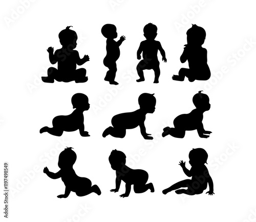 set of silhouettes of baby movment