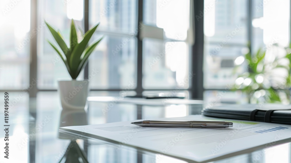 Corporate policy document on a sleek glass desk in a modern office setting, symbolizing professionalism and business clarity. Professional workplace and corporate governance concepts. Corporate policy document on a sleek glass desk in a modern office setting, symbolizing professionalism and business clarity. Professional workplace and corporate governance concepts.