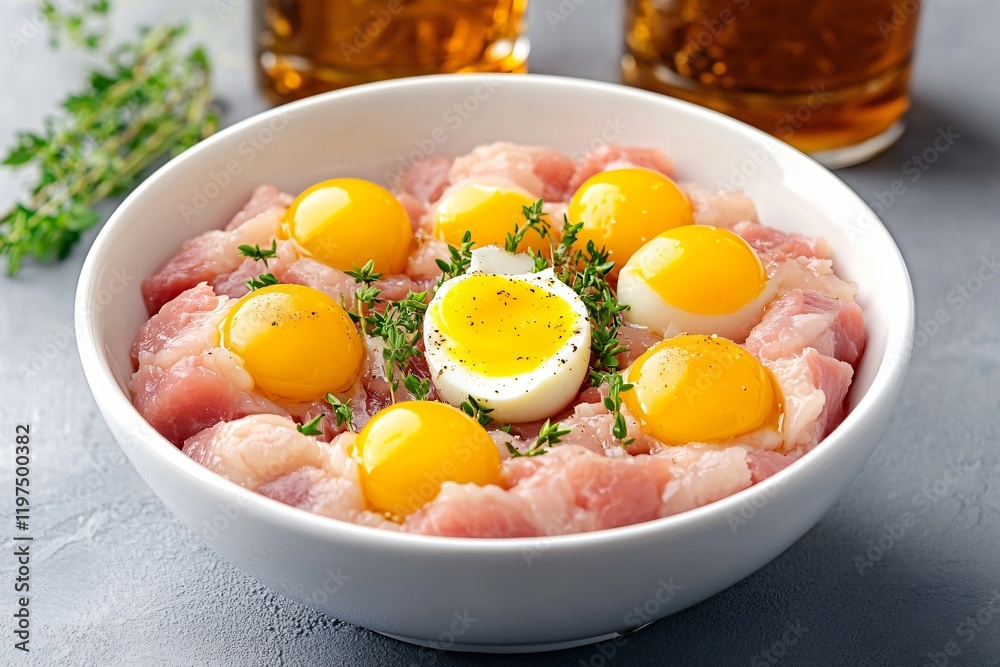 Delicious Raw Pork with Egg Yolks and Thyme Delicious Raw Pork with Egg Yolks and Thyme