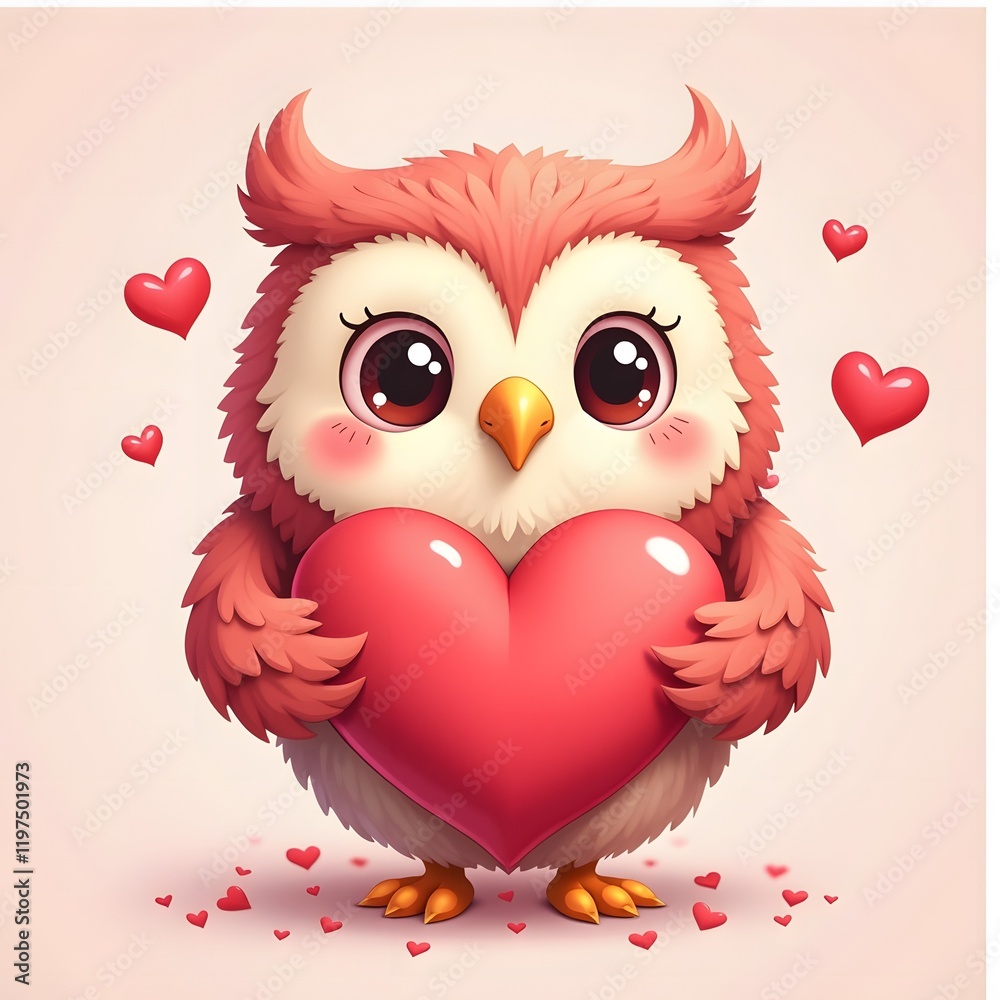 Obraz premium cute owl, heart, valentines day card