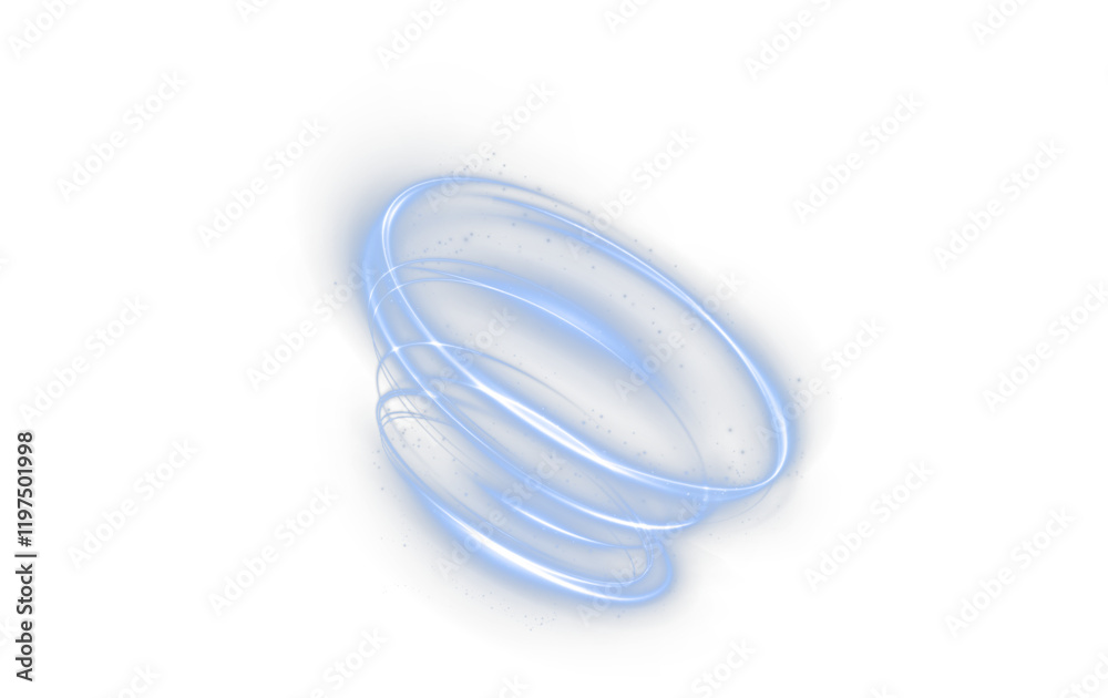 Naklejka premium glowing blue neon ring with magical swirl and energy trail—ideal for PNG effects in futuristic, fantasy, or luxury-themed digital designs.