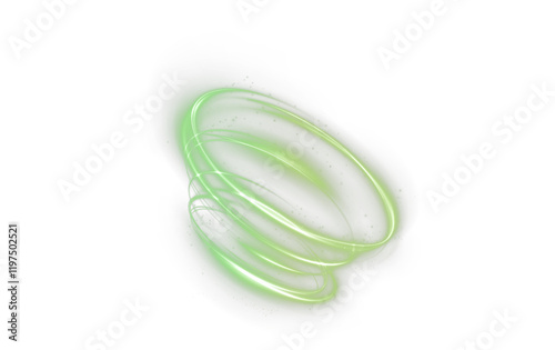 Glowing green spiral of light with smooth, dynamic rings on a black background. Surrounded by subtle glowing particles, the design conveys energy, motion, and a futuristic, abstract aesthetic