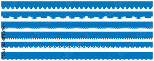  Vector seamless vintage light blue color scalloped edge seamless brush strokes frame set. collection isolated on white background. 