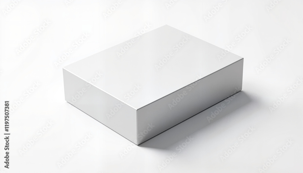 Blank white packaging box on a smooth surface with a minimalist design Blank white packaging box on a smooth surface with a minimalist design