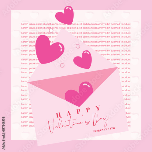 Cute Valentine´s day greeting card or poster collection with hearts and textures in pink and red colors. Also useful as background.