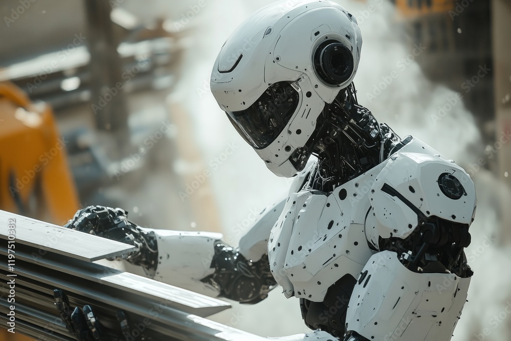 Humanoid robot skillfully placing heavy bricks at a construction site with dynamic collaboration between humans and robots Humanoid robot skillfully placing heavy bricks at a construction site with dynamic collaboration between humans and robots
