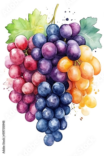Wallpaper Mural Vibrant Watercolor Grapes Cluster Colorful Fruit Bunch Torontodigital.ca