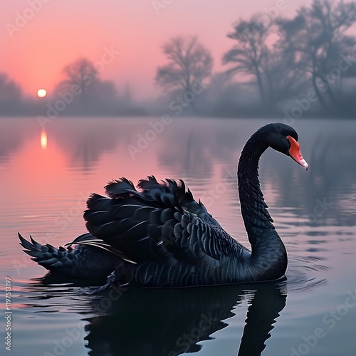 Fototapeta Naklejka Na Ścianę i Meble -  black swan on the lake