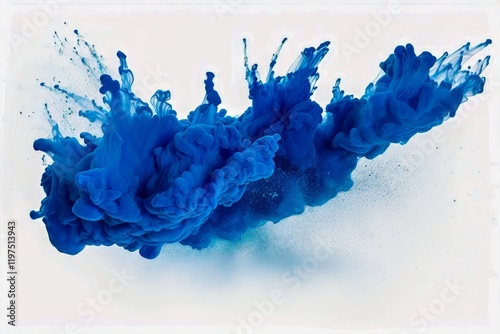 Vibrant blue ink cloud creates a dynamic visual effect in artistic display