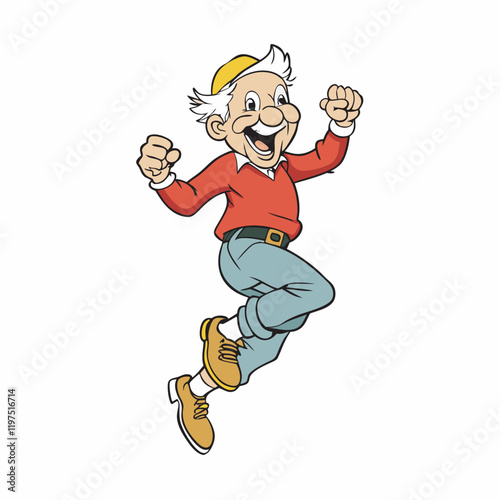 An old man was jumping vector cartoon illustration illustration people