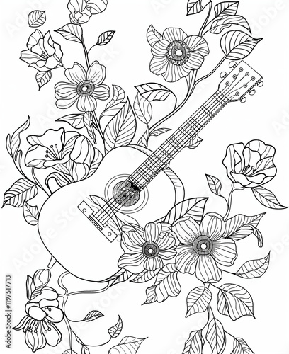 Wallpaper Mural guitar and flowers
generated by artificial intelligence, coloring page Torontodigital.ca