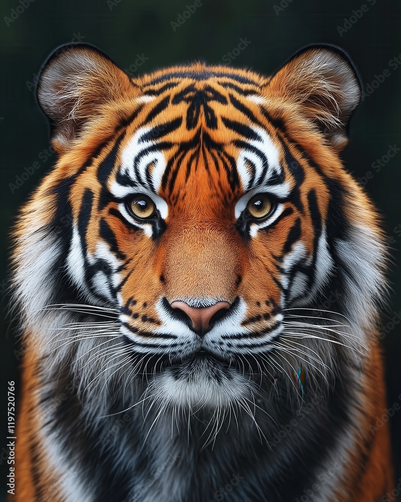 Fototapeta premium Tiger looking forward on a dark background.