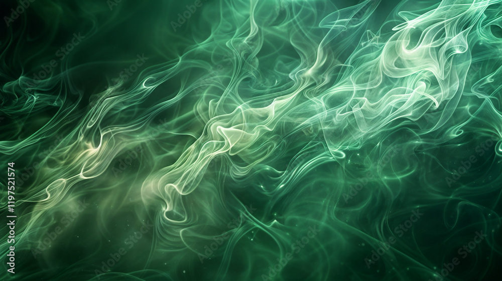 Fototapeta premium a swirl of ink paint wallpaper, pastel green smoke on dark background, abstract water shape pattern, modern 3D backdrop