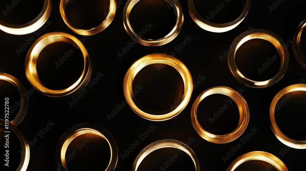 Golden Rings Pattern on a Dark Background - An Abstract Industrial Design Golden Rings Pattern on a Dark Background - An Abstract Industrial Design