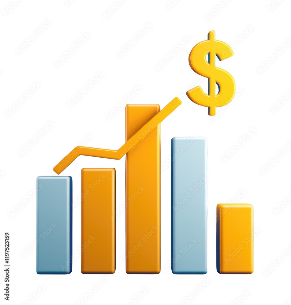 Rising bar chart with dollar symbol representing financial growth Rising bar chart with dollar symbol representing financial growth
