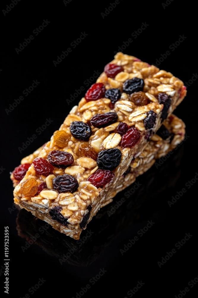 A granola bar with a mix of nuts and dried fruits for a healthy snack option. A granola bar with a mix of nuts and dried fruits for a healthy snack option.