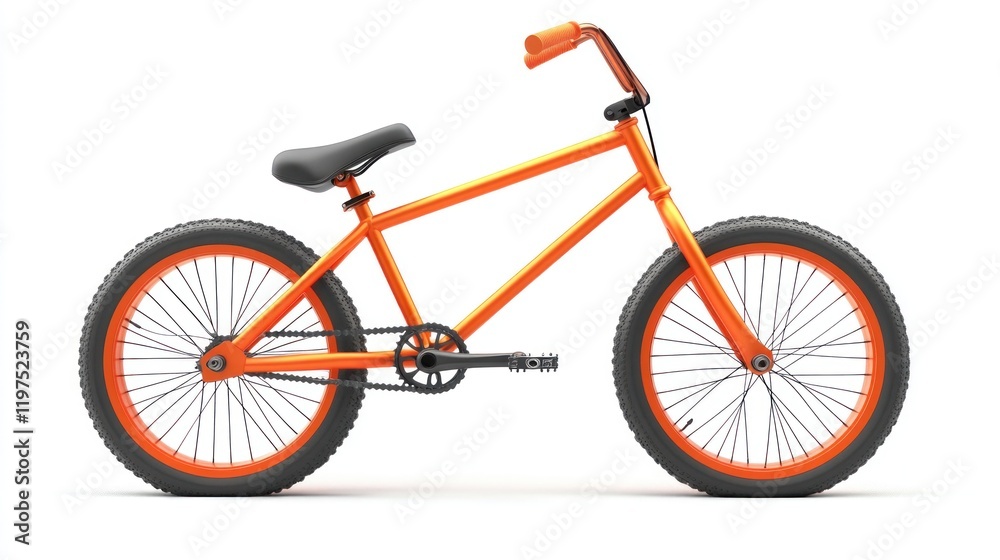 Orange BMX bike with black tires and seat isolated on white background. Orange BMX bike with black tires and seat isolated on white background.