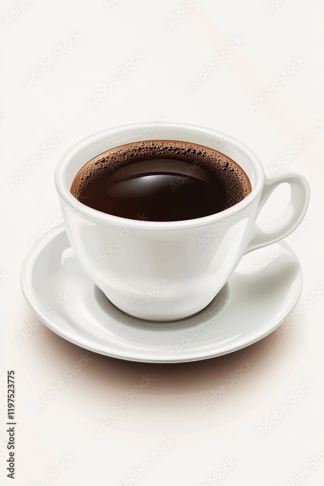 Coffee brewing in a white mug on a saucer. Coffee brewing in a white mug on a saucer.