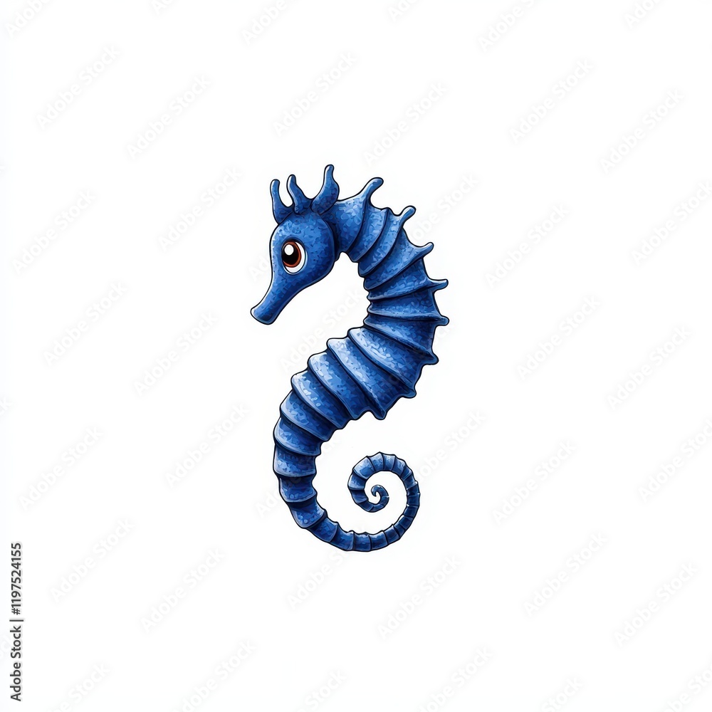 Fototapeta premium Colorful Illustration of a Blue Seahorse with Cute Features, Capturing the Graceful Underwater Creature in a Detailed and Whimsical Style