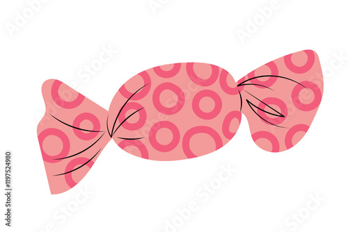 Hand drawn pink wrapped candy, isolated vector illustration in flat design