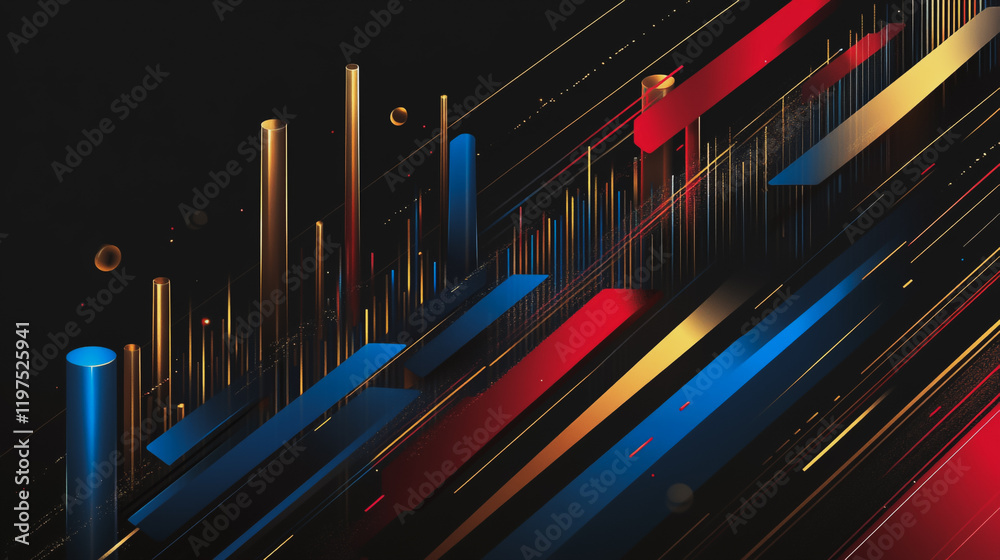 Abstract black background with Colorful charts and graphs with statistics to innovative analyze business potential and forecast future development of companies growth.