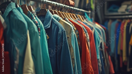 Wallpaper Mural Colorful shirts and dresses hanging neatly on a rack. A variety of clothing for sale in a retail store. Torontodigital.ca