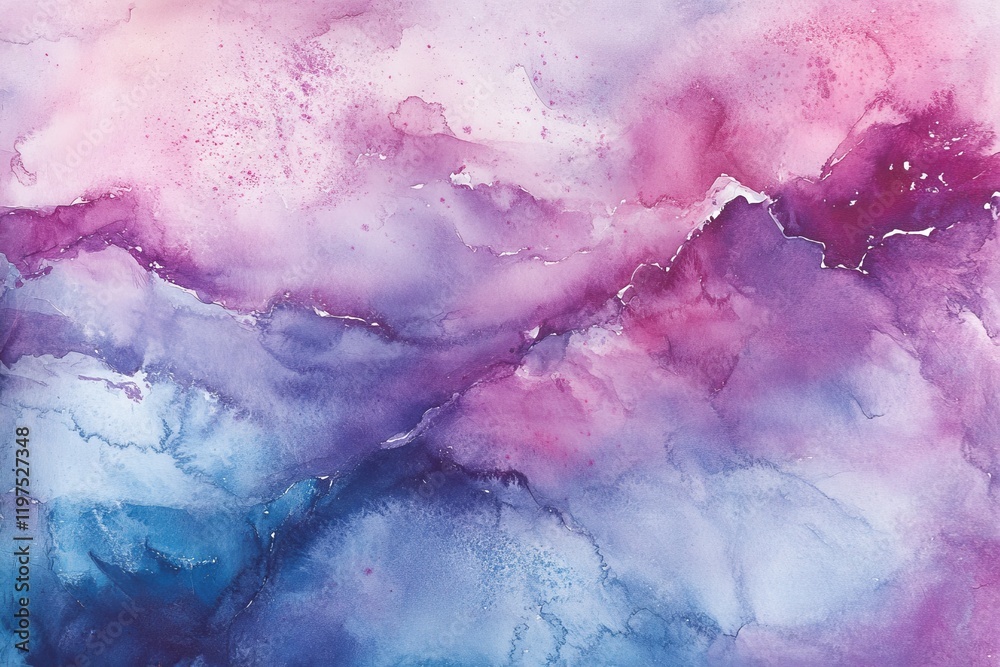 Obraz premium Dreamy watercolor backdrop, featuring a harmonious blend of pink, purple, and blue hues, seamlessly transitioning in a soft gradient.