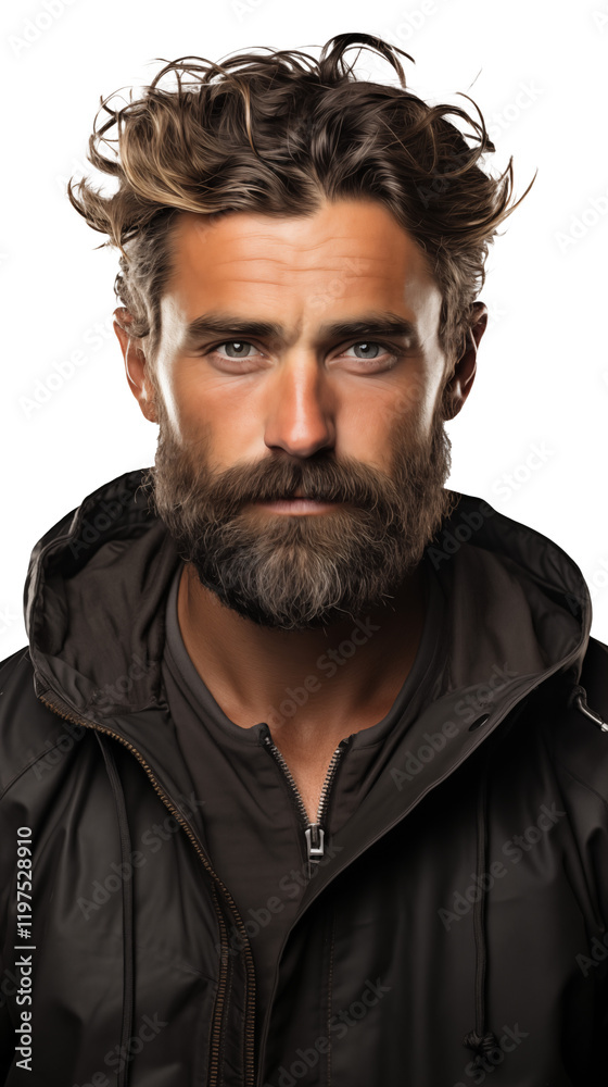 Fototapeta premium portrait of a young man with three days beard isolated on transparent background, cutout