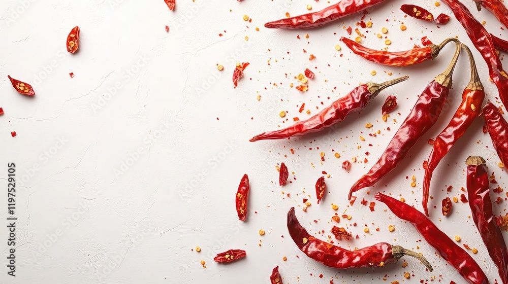 Dried Red Chili Peppers on White Background: A Spicy Culinary Delight Dried Red Chili Peppers on White Background: A Spicy Culinary Delight