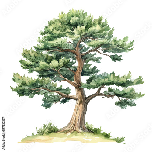a watercolor of a yew tree, isolated on a white background. tree vector.

