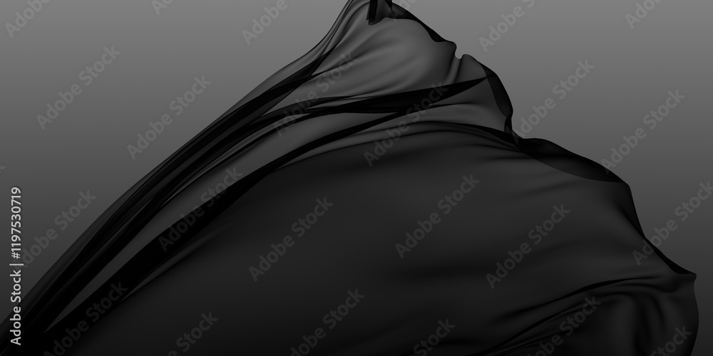 Black veil fluttering in the wind. 3d rendering flying fabric background Black veil fluttering in the wind. 3d rendering flying fabric background