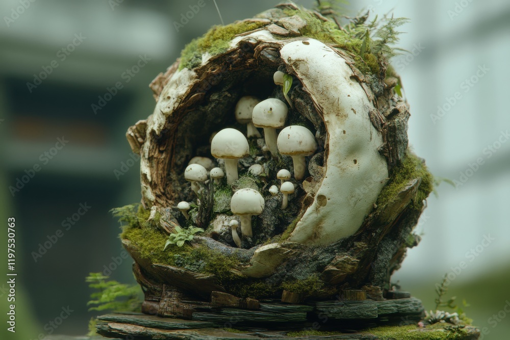 Enchanting Forest Scene with Mushrooms and Natural Wood Elements Enchanting Forest Scene with Mushrooms and Natural Wood Elements