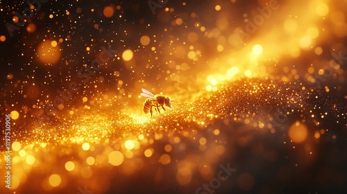 macro photo of a bee on a gold background