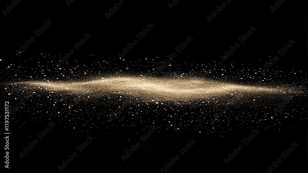Fototapeta premium Subtle golden sparkle light effect scattered across black background, creating mesmerizing and enchanting atmosphere. Perfect for adding touch of magic to any design