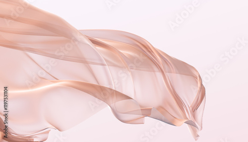 Minimalist abstract background with flowing, smooth fabric with soft gradient. Elegant fluttering veil with subtle shimmer. 3d rendering beauty background