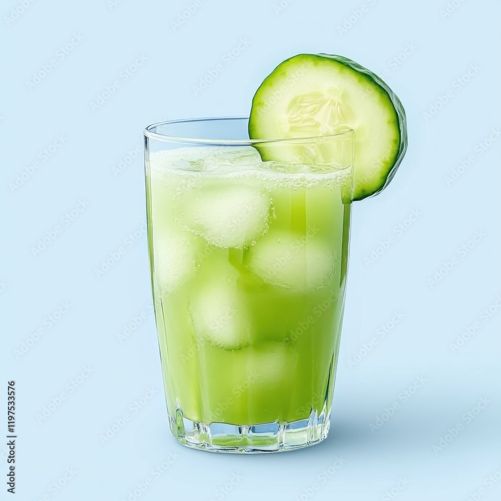 Refreshing cucumber juice with ice in a glass. Refreshing cucumber juice with ice in a glass.