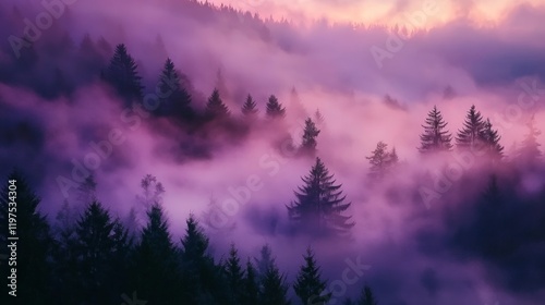 Wallpaper Mural Ethereal Misty Forest at Dawn with Vibrant Purple and Pink Hues Torontodigital.ca