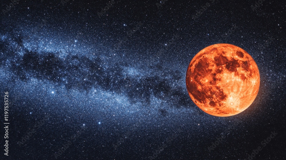 Fototapeta premium Stunning Blood Moon Illuminating Starry Night Sky with Galaxy