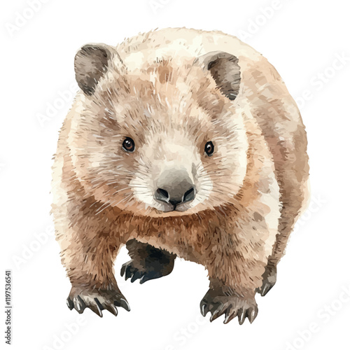 A watercolor vector of a wombat, isolated on a white background. Animal vector.
