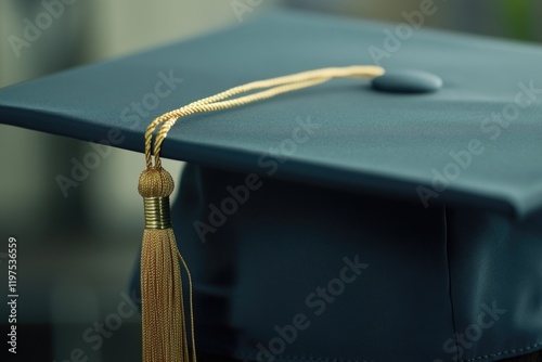 A symbol of academic completion, a graduate's diploma is often adorned with a cap and gown to commemorate the hard work and dedication that led to its achievement. photo