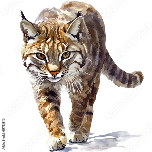 A watercolor drawing of a wildcat, isolated on a white background. Animal vector.
