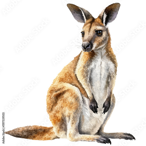 A watercolor drawing of a wallaby, isolated on a white background. Animal vector.
