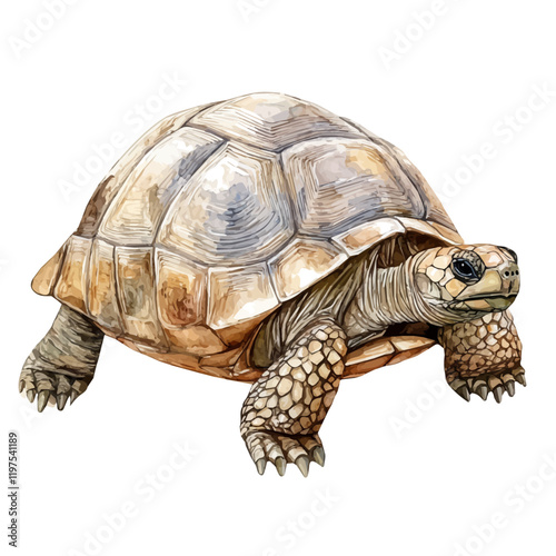 A watercolor illustration of a tortoise, isolated on a white background. Animal vector.
